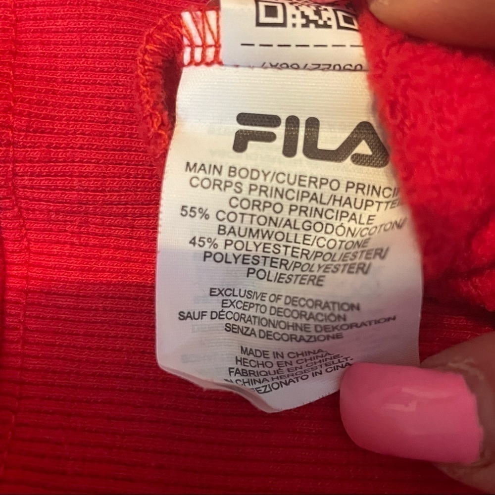 Fila Red Unisex Long Sleeve Hoodie with Kangaroo Pocket Sz. L - Picture 13 of 13